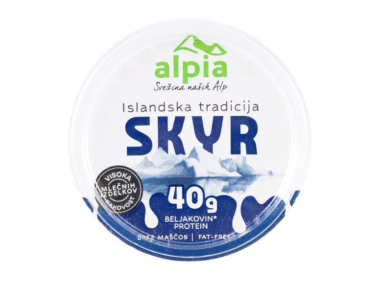 Pakiranje skyr jogurta islandske tradicije, 40g beljakovin, brez maščob.