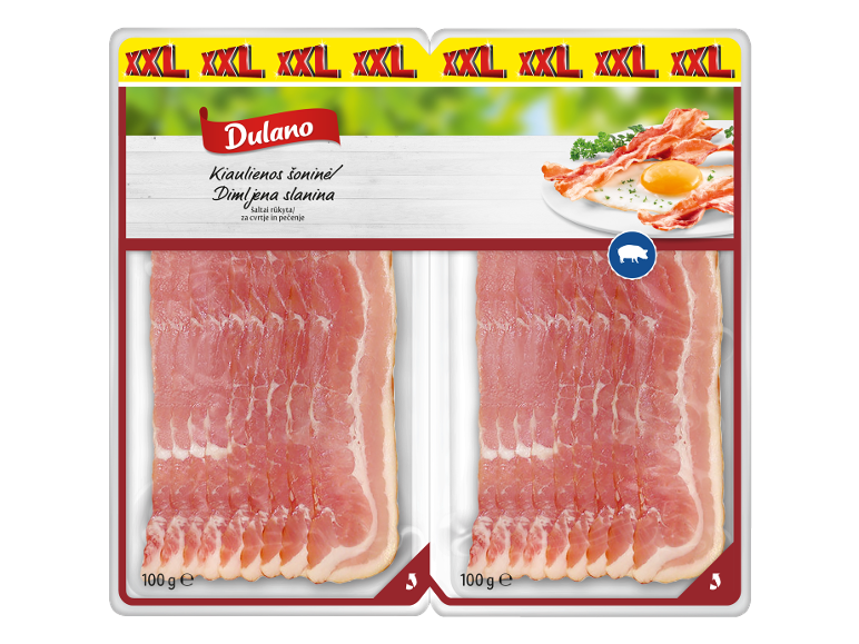 XXL paketi prekajene slanine z ocvrtim jajcem in pečeno slanino na vrhu.