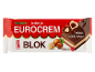 Čokoladna tablica z mlekom, lešniki in kakavom, z napisom 'JEDAN JE EUROCREM'.