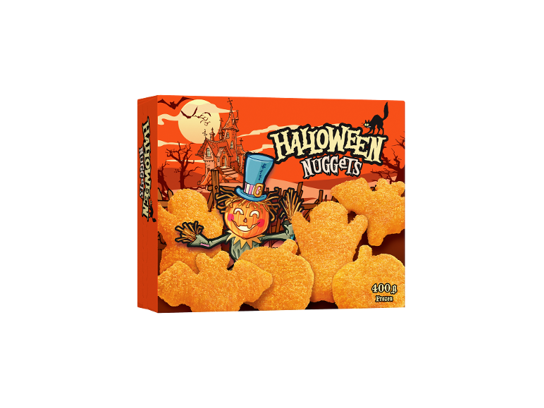 Škatla Halloween nuggets v obliki buče, duha in netopirja, 400g.