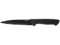 Črn nož s črnim ročajem in napisom 'STAINLESS STEEL' na rezilu.