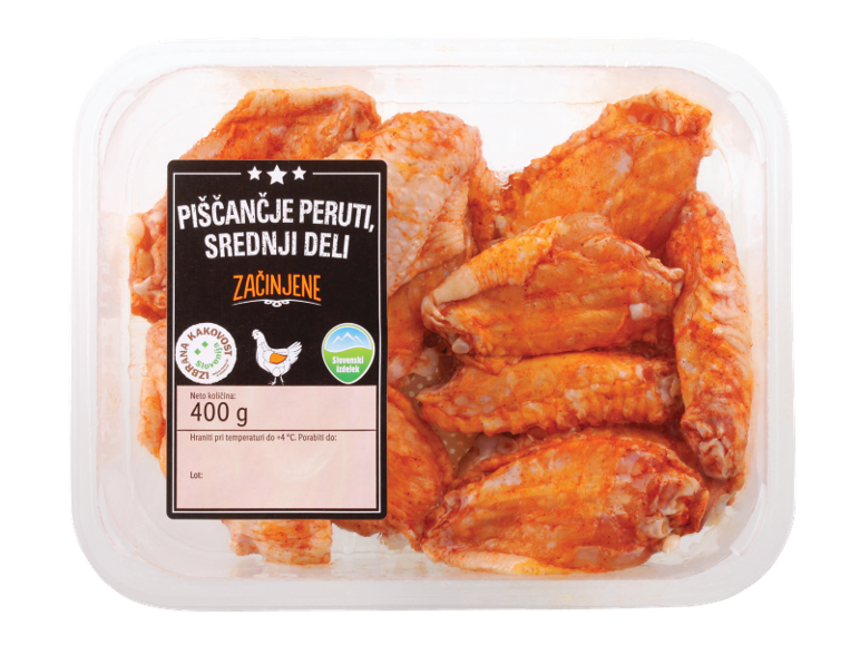 Začinjene piščančje perutničke, srednji deli, 400 g.