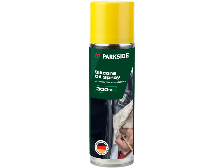 300 ml silikonsko olje v spreju za gumijasta tesnila in plastiko, z oznako „Made in Germany“.
