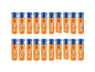 Štiriindvajset oranžno-modrih baterij z napisom »Long Lasting Power«.