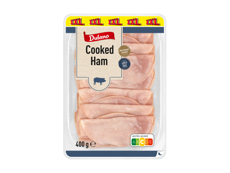 XXL pakiranje kuhane šunke, dimljene na bukovem lesu in izjemno tanko narezane, 400 g, Nutri-Score B.