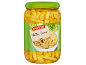 Kozarec rumenega fižola z etiketo »Yellow Beans« in skledo fižola.