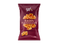 Vrečka prigrizkov z okusom slanine, z napisom 'BACON FLAVOURED SNACK' in '130 g e'.