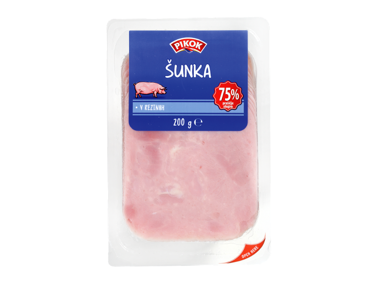 Paket narezane šunke s 75% svinjskega stegna, 200 g.