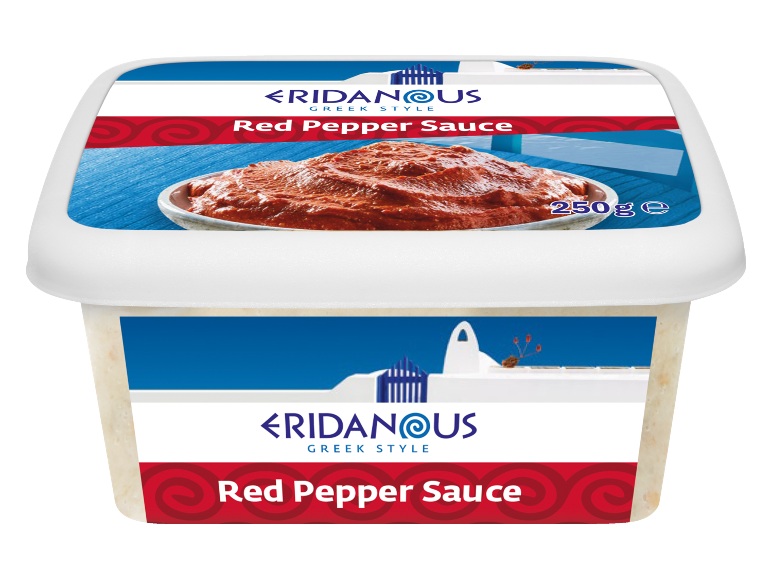Rdeča paprikina omaka grškega stila v 250g pakiranju.
