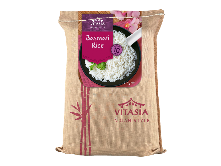 Indijski Basmati riž v 2 kg vreči, pripravljen v 10 minutah.