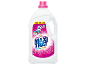 Barvni tekoči detergent z risanim likom, ki označuje veliko moč pranja.