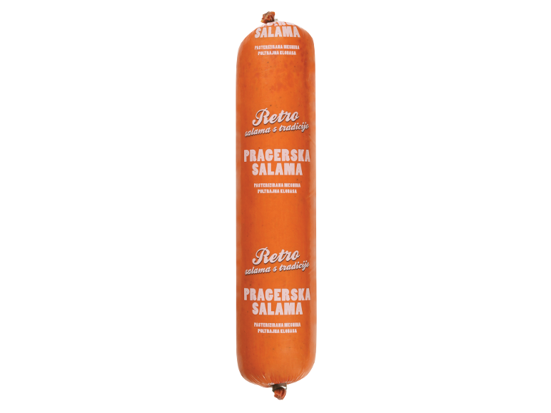 Praška salama z retro dizajnom in tradicionalnim okusom, pasterizirana mesna klobasa.