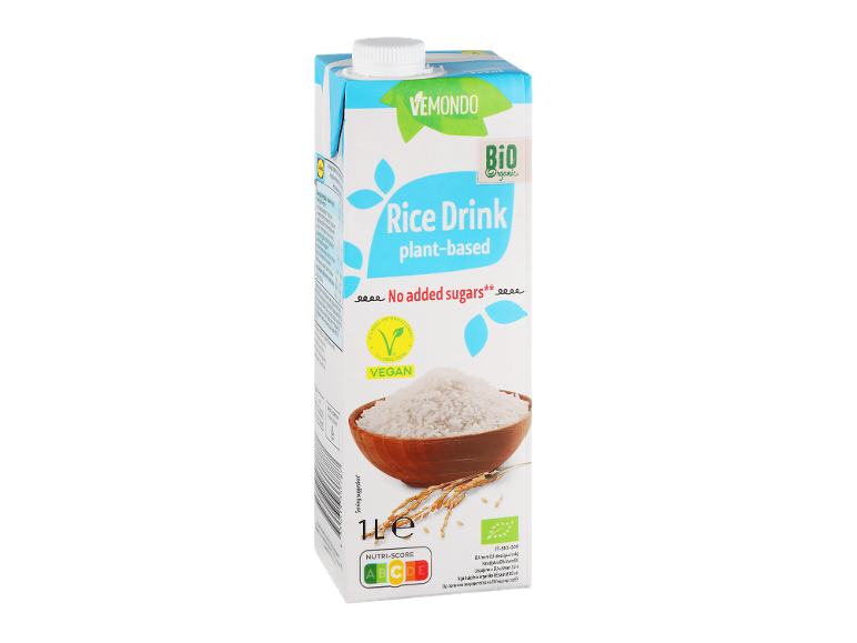 Rižev rastlinski napitek, brez dodanih sladkorjev, ekološki, veganski, z Nutri-Score A.