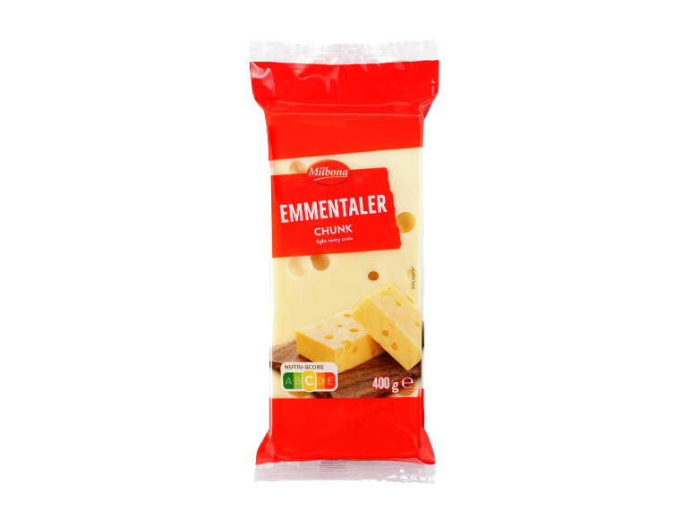Pakiran ementalec s klasifikacijo Nutri-Score in težo 400 g.