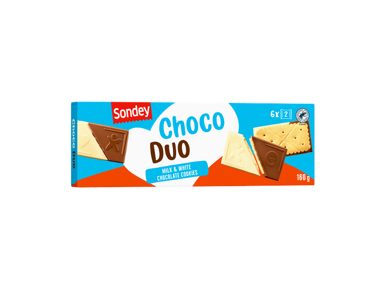 Choco Duo mlečni in beli čokoladni piškoti, 6x2 pakiranja, 160g.