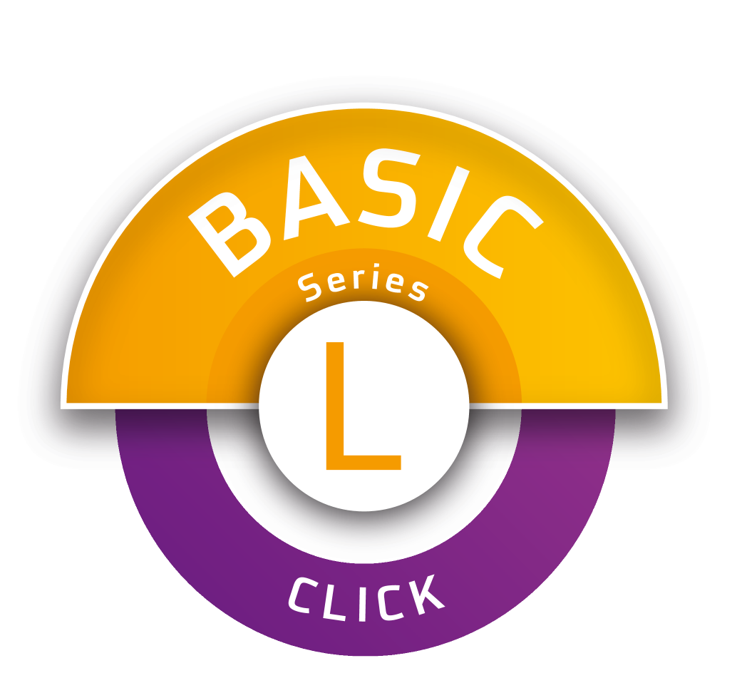 Pečat z napisom „BASIC Series L CLICK“