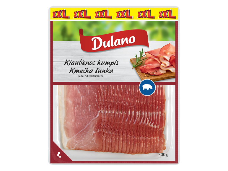Pakiranje narezanega prekajenega pršuta z oznako 'XXL' in 300 g.