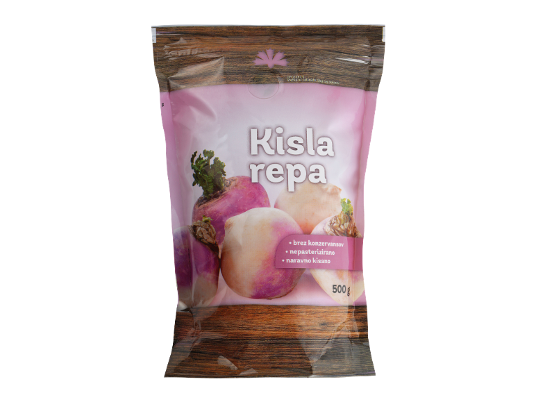 Pakiranje kisle repe z besedilom 'Kisla repa', '500g' in 'brez konzervansov'.