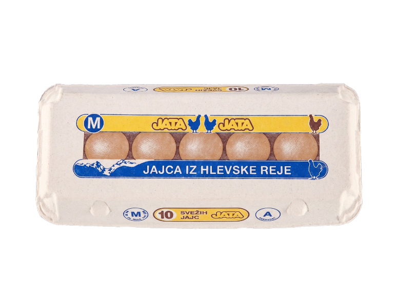 Pakiranje 10 svežih jajc velikosti M iz hlevske reje.