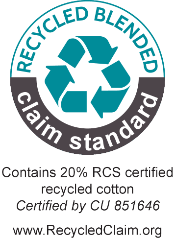 Standard recikliranih mešanic: Vsebuje 20% RCS certificiranega recikliranega bombaža, certificirano s strani CU 851646.