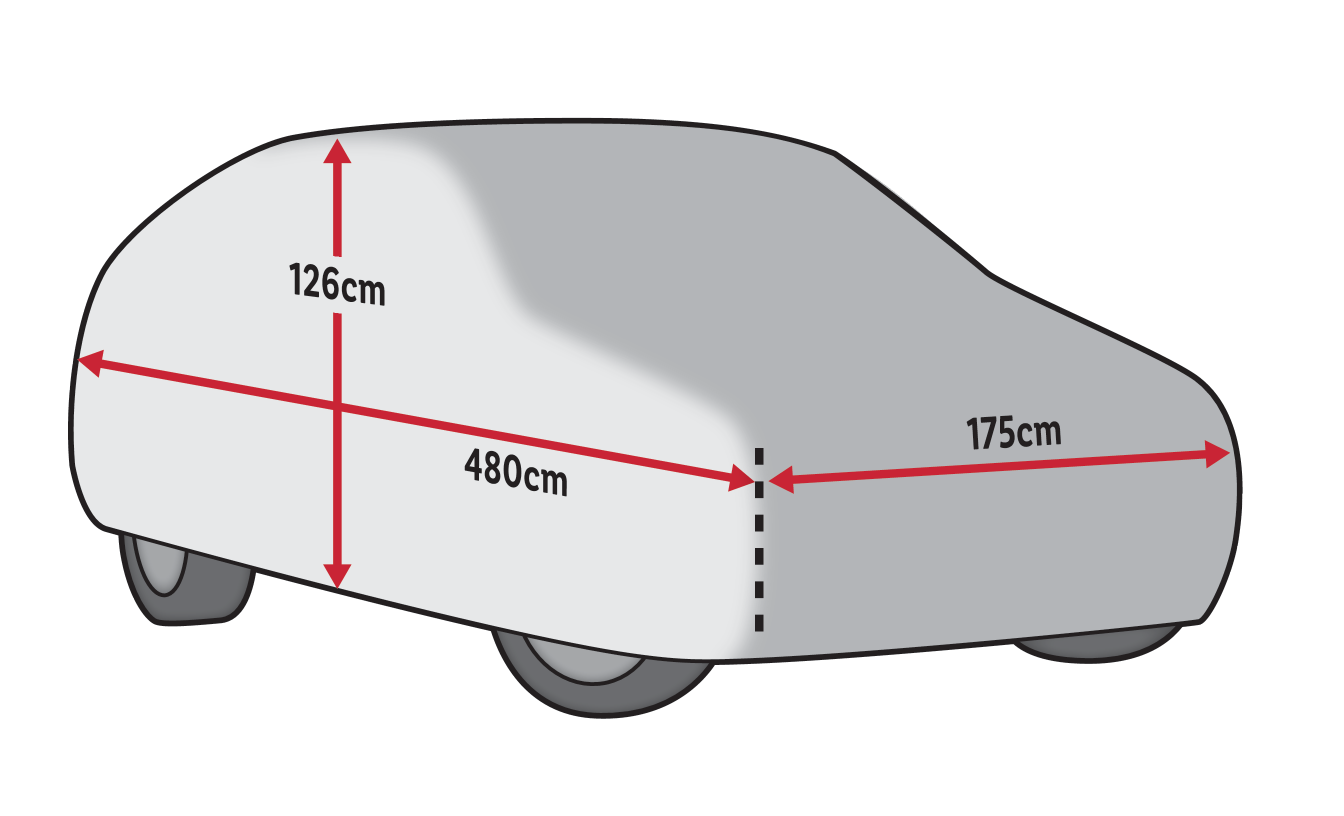 Dimenzije avtomobilske ponjave: 126cm višina, 480cm dolžina, 175cm širina.