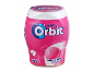 Rožnata posoda za žvečilne gumije z okusom bubblemint, 46 kosov, z belim napisom.