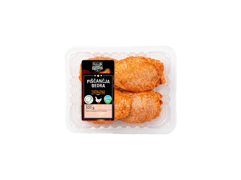 Začinjena piščančja bedra v pakiranju, 500 g.