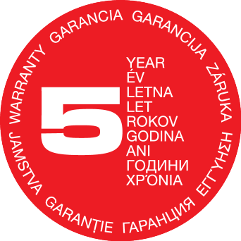 Pečat 5-letne garancije v več jezikih.