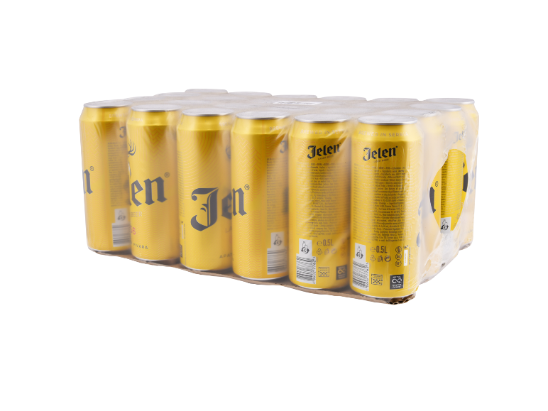 Paket 24 pločevink 0,5 L lager piva, pakiranih v prozorni foliji.