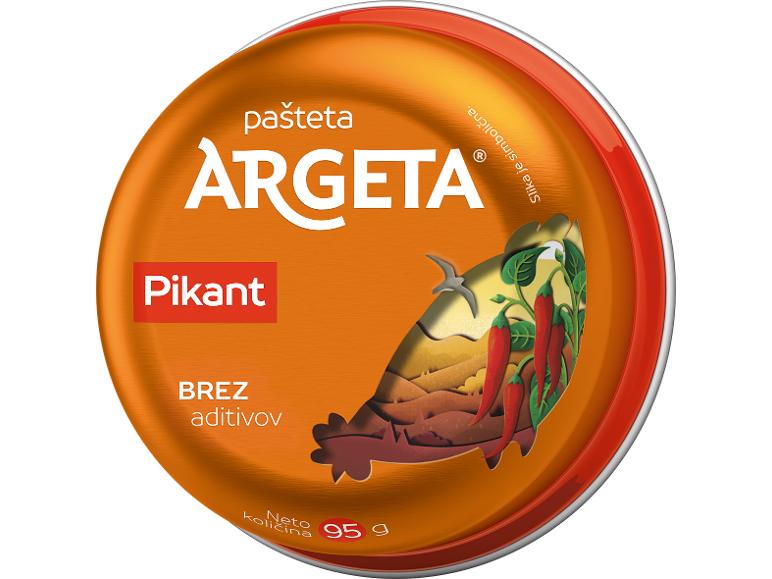 Pikantna pašteta v oranžni pločevinki s čilijem in pokrajino, brez aditivov.
