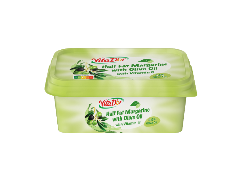 Polmastna margarina z oljčnim oljem in vitaminom D, Nutri-Score A.