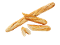 Hrustljave bagete, nekatere narezane, na črnem ozadju.