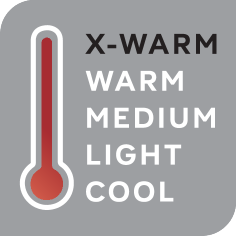 Lestvica termometra: X-WARM, WARM, MEDIUM, LIGHT, COOL.