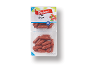 Dve pakiranji mini salame, s predlogom za serviranje in informacijami o teži.