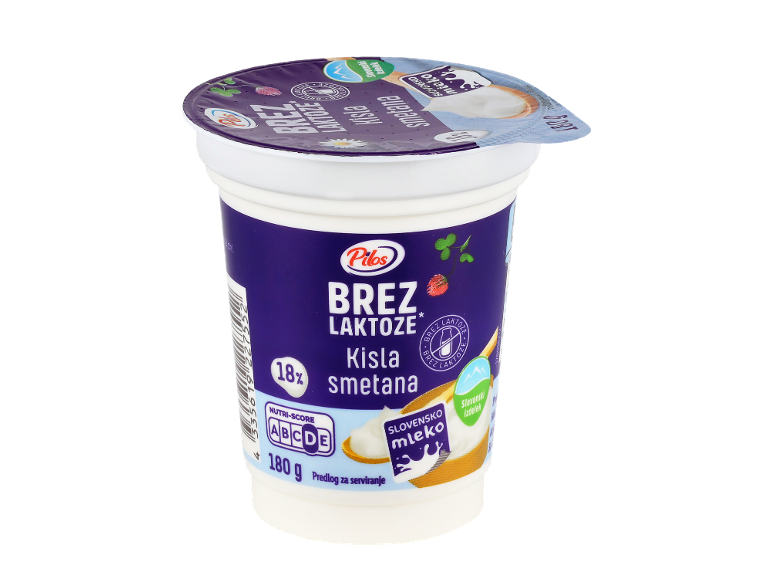 Lonček kisle smetane brez laktoze z 18% maščobe, Nutri-Score A.
