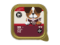 Embalaža pasje hrane z risanim psom in napisom 'ADULT MINI SAVOURY PÂTÉ WITH BEEF & POULTRY'.