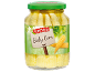 Kozarec koruze z napisom 'Baby Corn' na zeleni podlagi.
