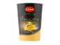 Kremni puding z vanilijo v lončku, z žlico pudinga in vanilijevimi stroki.