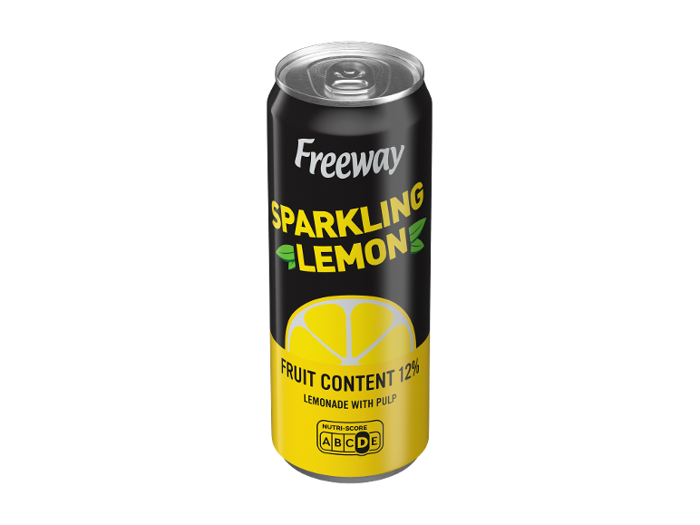Pločevinka gazirane limonade z 12% sadja in Nutri-Score B.