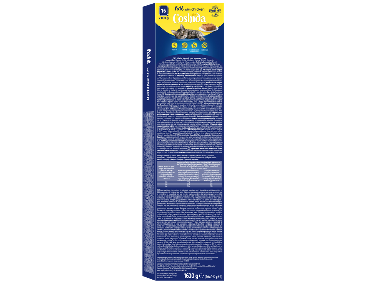 Mačja hrana pašteta s piščancem, multipakiranje 16x100g, popolna prehrana z vitamini.