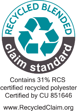 Pečat Recycled Blended Claim Standard: vsebuje 31% RCS certificiranega recikliranega poliestra, certificirano s strani CU 851646.