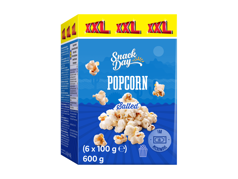 XXL škatla slanega pokovke za mikrovalovno pečico, 6 x 100 g.