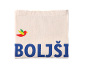 Bombažna platnena torba z barvito ptico in besedo „BOLJŠI“ v modri barvi.