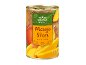 Pločevinka rezin manga v sirupu, s tajskim motivom in napisom »Mango Slices«.