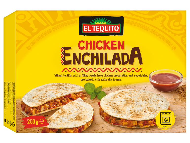 Pakiranje zamrznjene piščančje enchilade z omako, 250g.