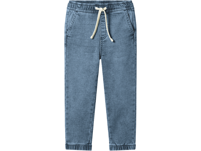 Modre jeans hlače z elastičnim pasom in vrvico.