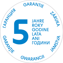 Pečat 5-letne garancije v več jezikih.