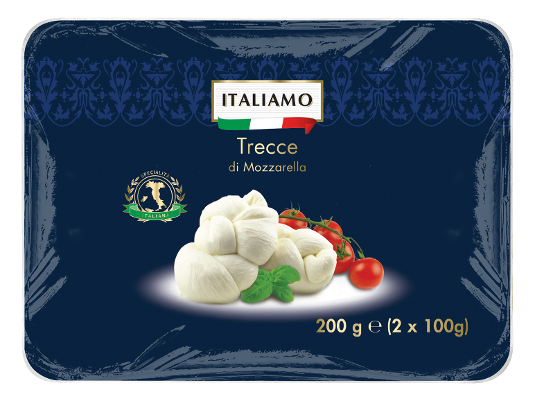 Pakiranje pletene mocarele s češnjevim paradižnikom in baziliko, 200g (2x100g).