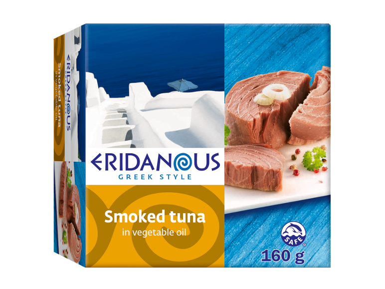 Pakiranje dimljene tune v rastlinskem olju, grški stil, 160 g.