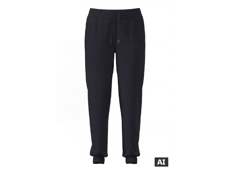 Črne trenirke z vrvico v pasu in manšetami na gležnjih.